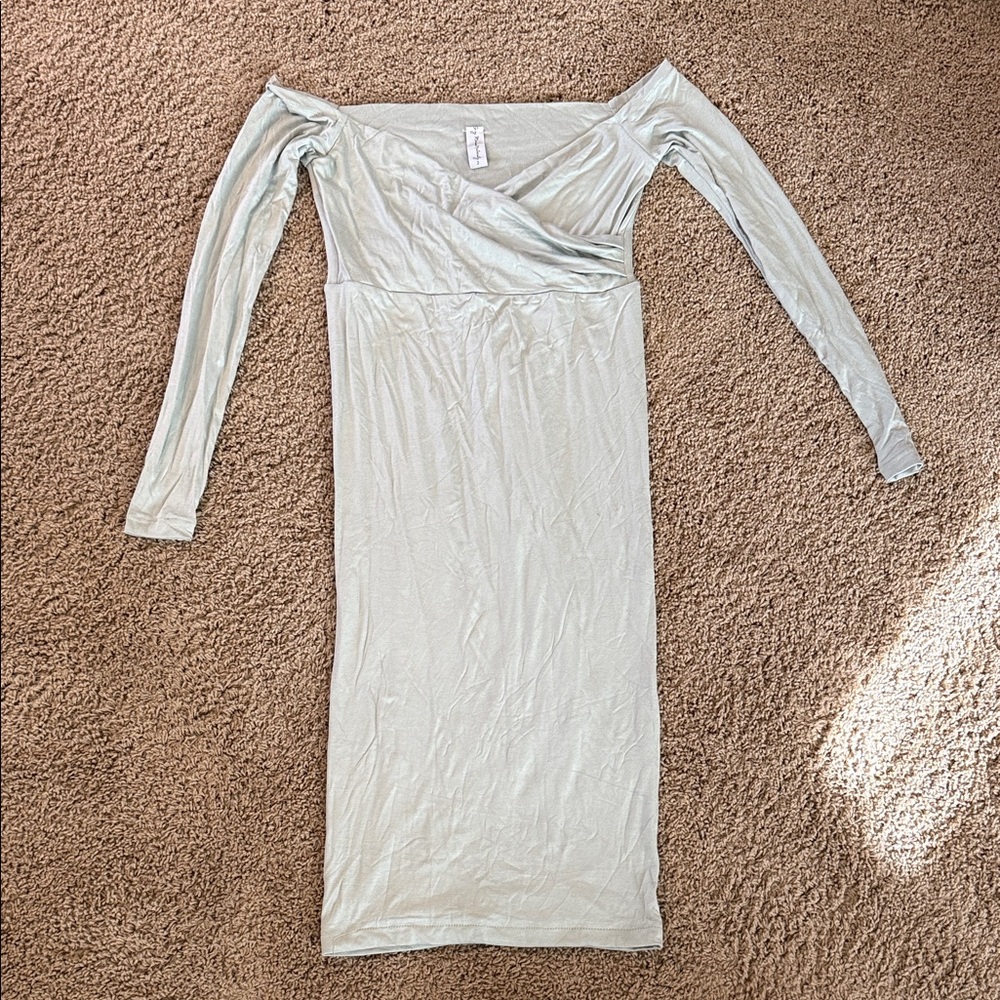 Off-Shoulder Light Sage Green Maternity Dress